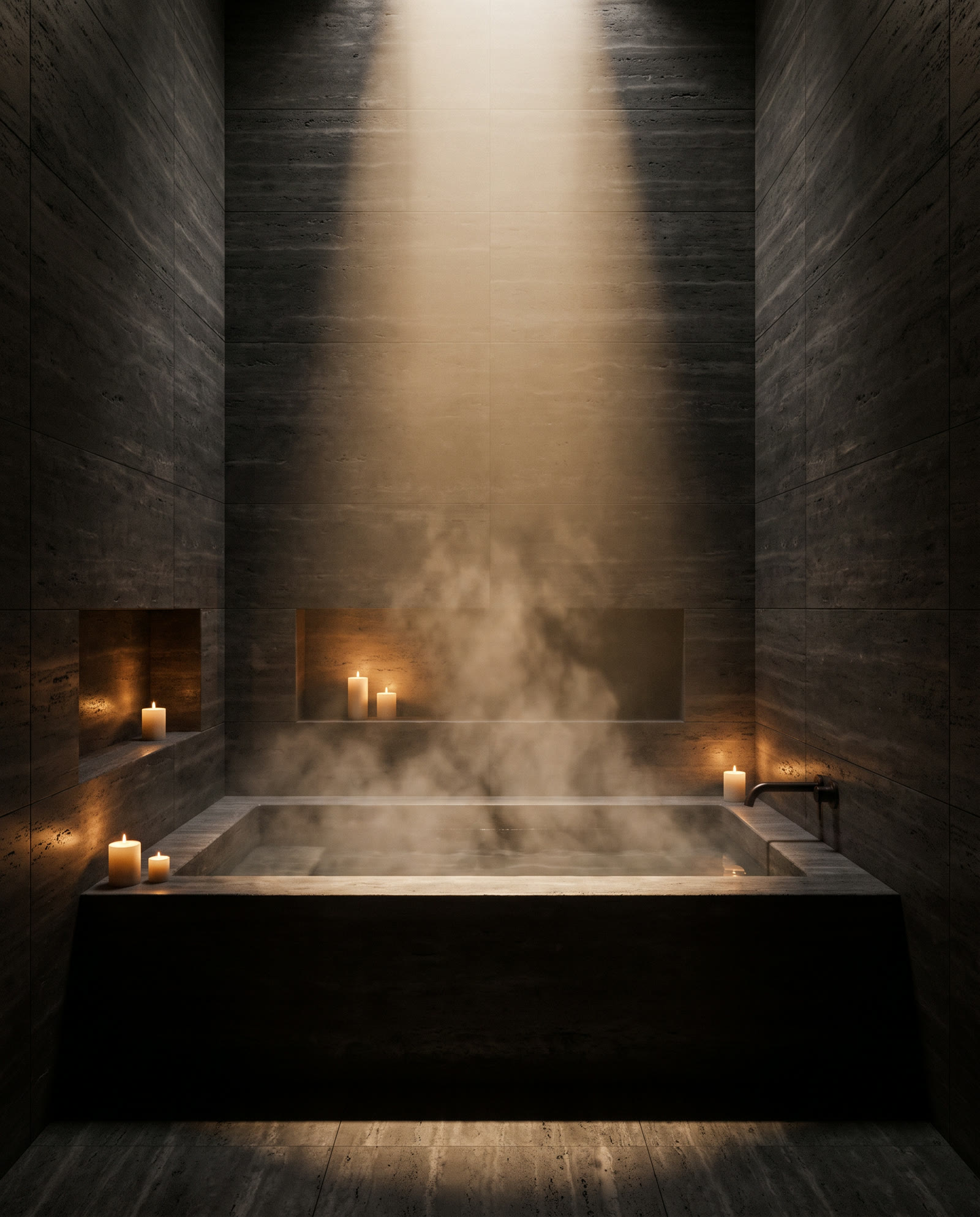Spa en pierre, lumière tamisée